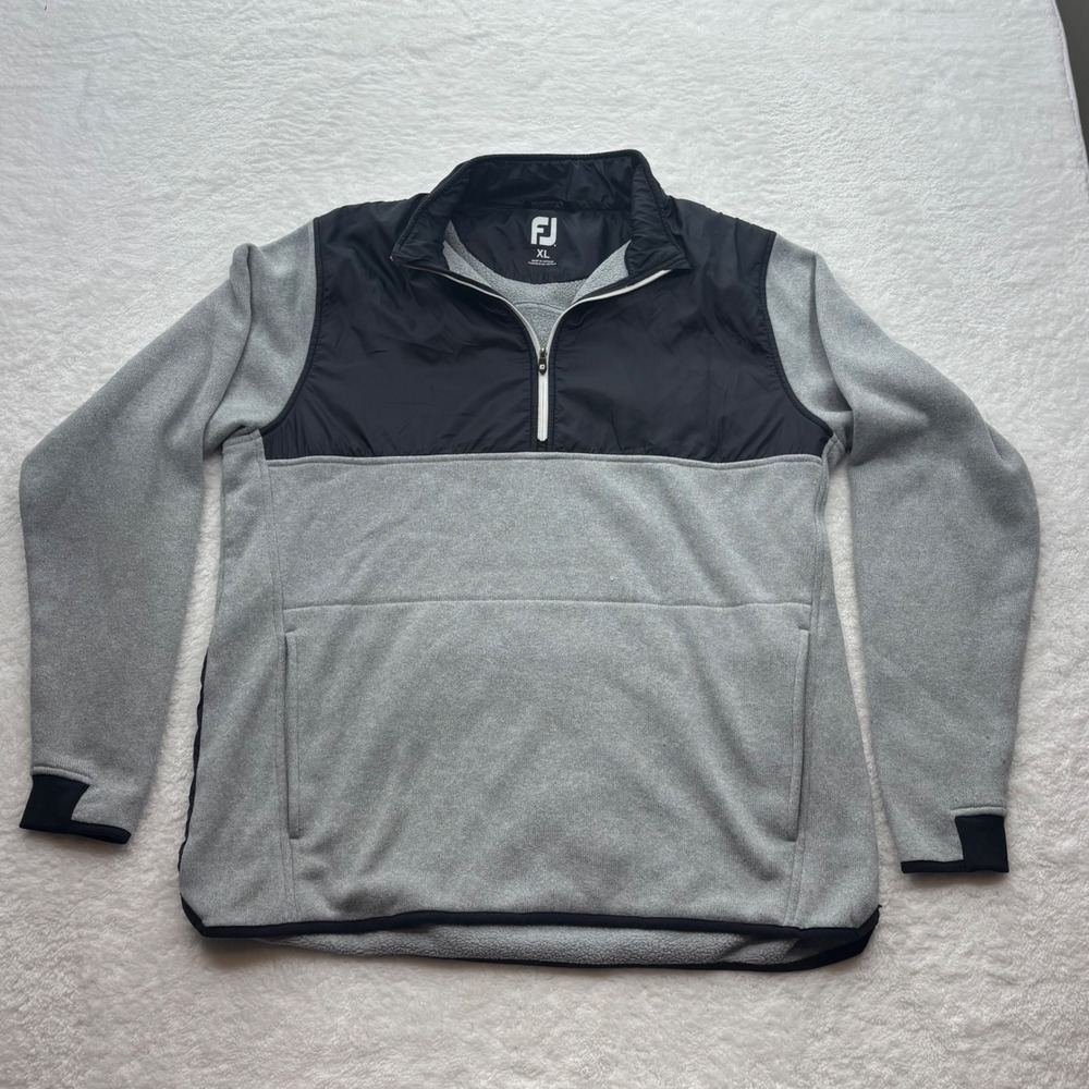 FootJoy Mens XL Hybrid Fleece Quarter Zip Golf Pullover Grey Black Colorblock